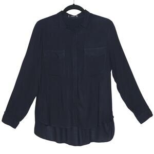 MANGO Navy Button Down Blouse Medium